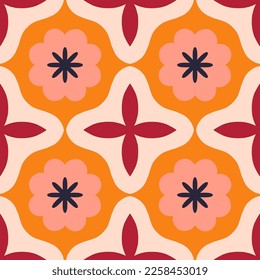 Beautiful repetitive floral tile. Vector seamless pattern with abstract shapes and flowers. Modern tile background