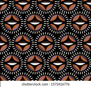 Beautiful Rero geometric flower in circle shape seamless pattern vector, repeating ,Design for fashion ,fabric, web,wallpaper,wrapping and all prints on black