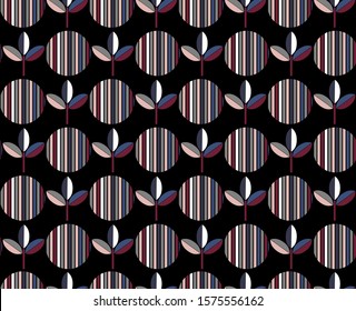 Beautiful Rero geometric flower with stripe circle shape seamless pattern vector, repeating ,Design for fashion ,fabric, web,wallpaper,wrapping and all prints on black