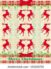 Beautiful retro background with reindeers 