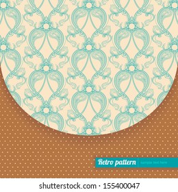 beautiful retro beige turquoise pattern with leaves and flowers and place for text 