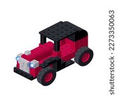 Beautiful retro car made of plastic blocks in isometric style for print and design. Vector illustration.