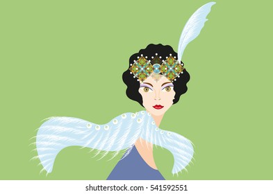 beautiful retro fashion style girl with dark hair