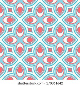 beautiful retro geometric pattern with pink and blue stylized flowers. vector illustration 