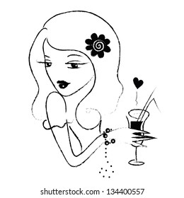 Beautiful retro girl with a drink