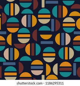 Beautiful retro half of circle and geometric seamless pattern vector design for fashion,fabric,wallpaper, and all prints on navy blue background color