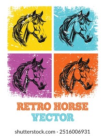 Beautiful Retro Horse Design - Yellow Blue Purple Orange colors