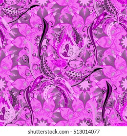 Beautiful retro illustration with pink bud flowers. Vector.