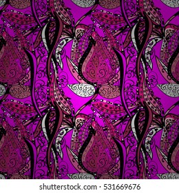 Beautiful retro illustration with pink bud flowers. Vector.