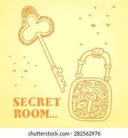 beautiful retro key with lock. Antique lock and key. Illustration for wedding invitations, save the date wedding.T-shirt Printing. Vector graphics in EPS 8
