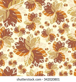 Beautiful retro pattern. Seamless pattern. Flowers. Bright leaves. Foliage for greeting cards, posters. Flower shop. Seamless vintage flower pattern vector. Retro pattern, colors. Autumn pattern.