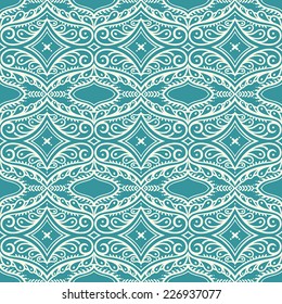 beautiful retro seamless turquoise pattern with petals and swirls. vector illustration