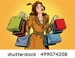 Beautiful retro woman on sale, pop art retro vector illustration. Seasonal and holiday shopping