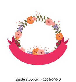 Beautiful Ribbon Banner Floral Flower Wedding Decorative Illustration