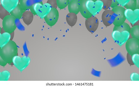 Beautiful ribbon and  Bright and colorful air balloons as background