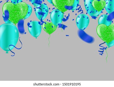 Beautiful ribbon and  Bright and colorful air balloons as background