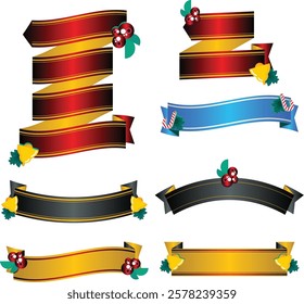 Beautiful Ribbons Banner, Tags and Bows Collection Set Vector Design EPS Template.
