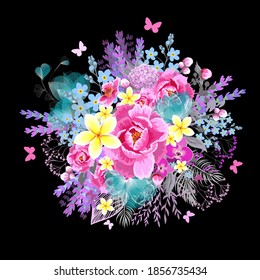 Beautiful rich bouquet of flowers. Vector illustration