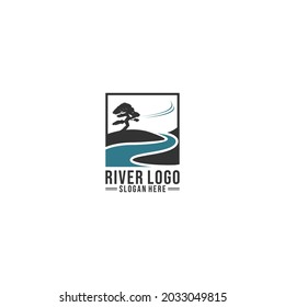 beautiful river logo with thriving trees