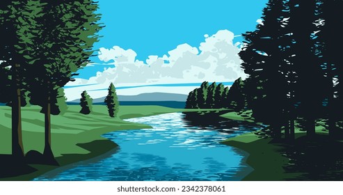 Beautiful river sunny day landscape