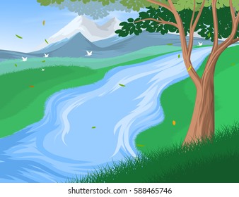 Beautiful riverscape scene vector nature background