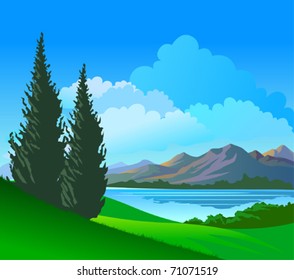 Beautiful Riverside  Pine Trees