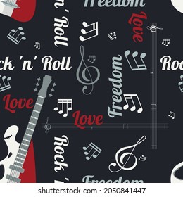 Hermoso patrón de rock and Roll sin fisuras.
Ilustración vectorial para celebración, fiesta, vacaciones, invitación y Su proyecto.Estilo creativo moderno.Decoración caótica. 