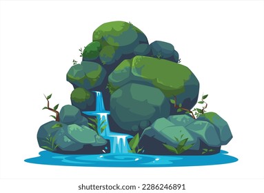 Beautiful Rocks and Waterfall Vector Illustration isolated