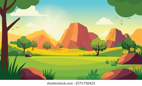 Beautiful Rocky Cliff Nature Panorama Landscape in Wilderness with Sun in the Morning