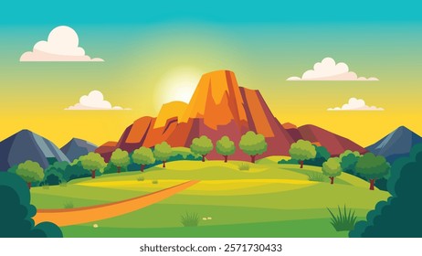 Beautiful Rocky Cliff Nature Panorama Landscape in Wilderness with Sun in the Morning