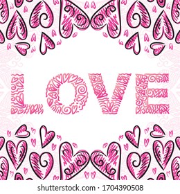 Beautiful romantic background of hearts. Vector illustration