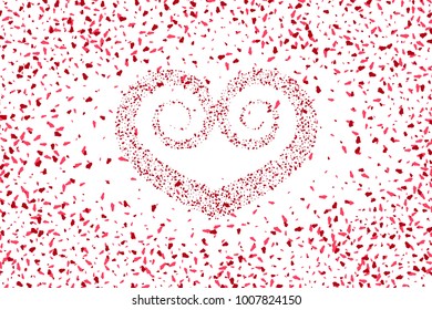 Beautiful romantic background of many red hearts on a white background. Valentines day design, greeting and wedding cards, web site. Vector eps 10.
