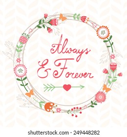 Beautiful romantic card with wreath. vector illustration
