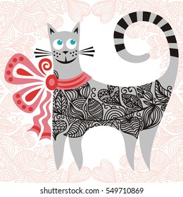 Beautiful romantic cat. Vector illustration.