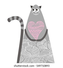 Beautiful romantic cat. Vector illustration.