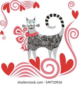 Beautiful romantic cat. Vector illustration.