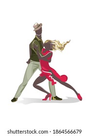 Beautiful romantic couple in passionate Latin American dances. Salsa festival. Hand drawn poster background.