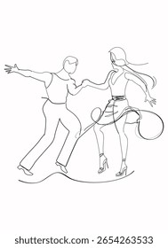 Belo casal romântico em danças latino-americanas apaixonadas. Festival de Salsa. Fundo de cartaz desenhado à mão.