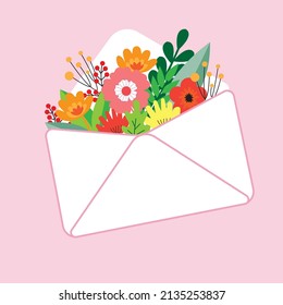 beautiful romantic envelop design with a bunch of cute flowers illustration