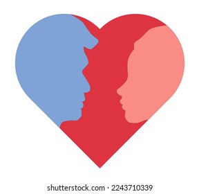 Beautiful romantic female and male silhouette of a head in the form of heart, logo template.