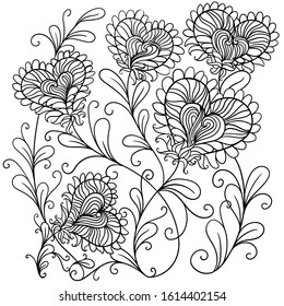 beautiful and romantic floral  antistress coloring page with heart
