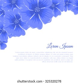 Beautiful romantic floral background corner. Blue flowers like forget-me-not. Border good for card, invitation, wedding, poster, cover, decoration. Vector illustration.