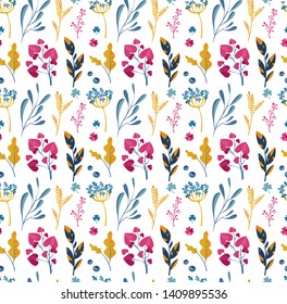 Beautiful romantic floral pattern on a white background. Vector illustration in retro style.