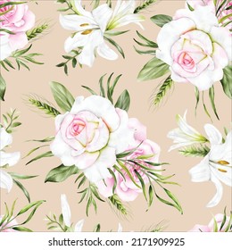 beautiful romantic floral wreath seamless pattern