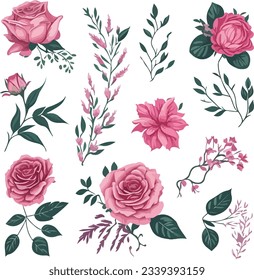 Beautiful romantic flower collection, Generative AI
