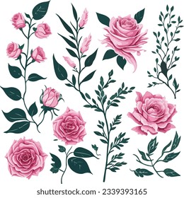 Beautiful romantic flower collection, Generative AI