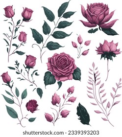 Beautiful romantic flower collection, Generative AI