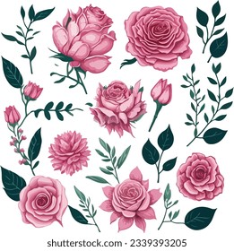 Beautiful romantic flower collection, Generative AI