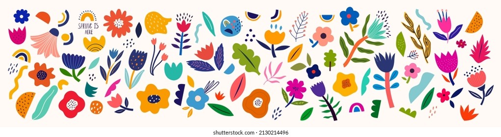Beautiful romantic flower collection with roses, leaves, floral bouquets, flower compositions.	
