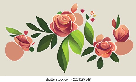 beautiful romantic flower collection with roses leaves